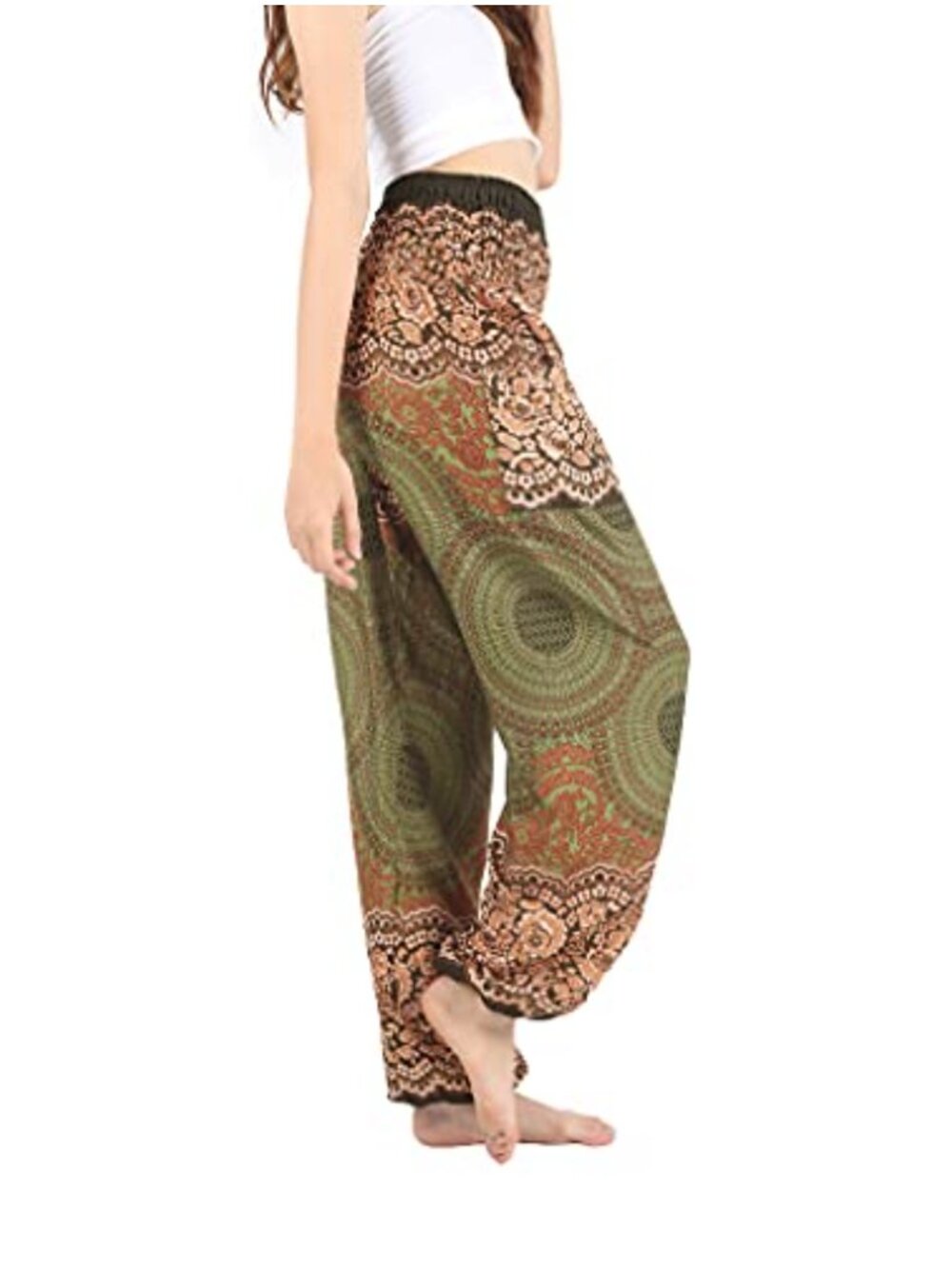 Boho Harem Pants Women Flowy Wide Leg Yoga Lounge Travel 2-Pocket